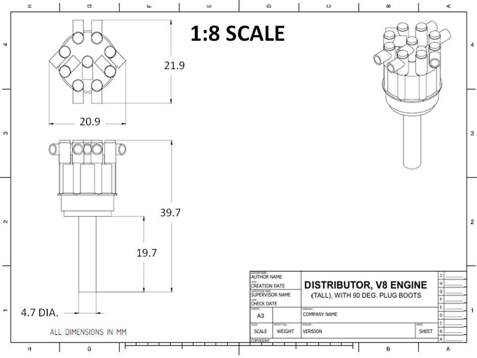 2 Off, 3D Print, Model Car Distributor, Tall, V8, 90 Deg. Plug Wire ...
