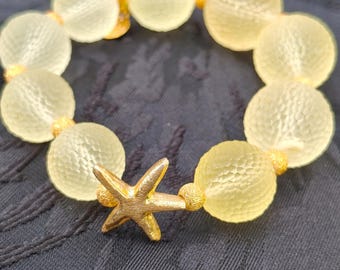 Baltic Amber Bracelet: Gold Starfish Charm, Natural Gemstone Jewelry