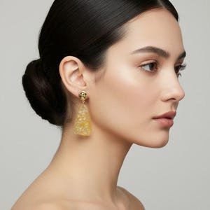 Faceted Baltic Amber Dangle Earrings: Long Yellow Gemstone Jewelry image 1