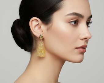 Faceted Baltic Amber Dangle Earrings: Long Yellow Gemstone Jewelry