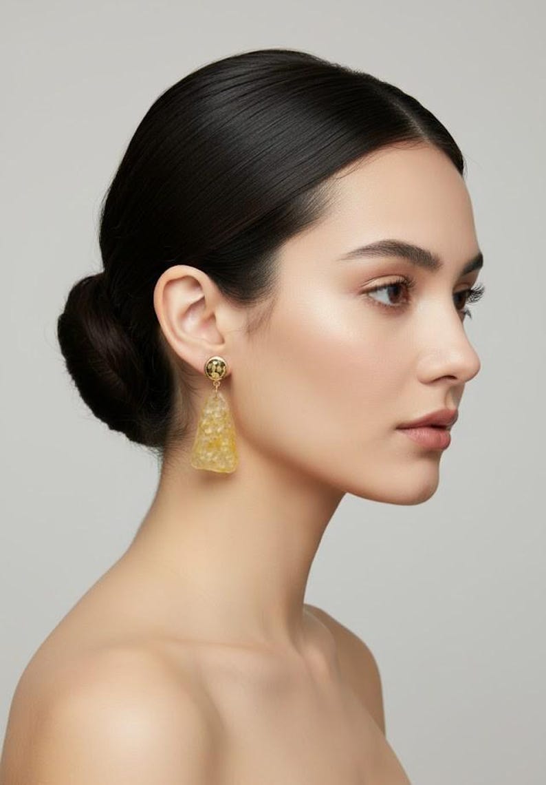 Faceted Baltic Amber Dangle Earrings: Long Yellow Gemstone Jewelry image 1