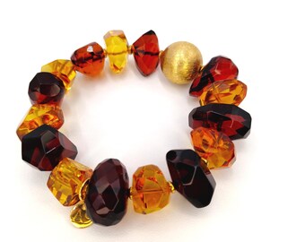 Baltic Amber Bracelet: Honey Cognac Beads, Gold Accent, Healing Stone,Unique Collectible