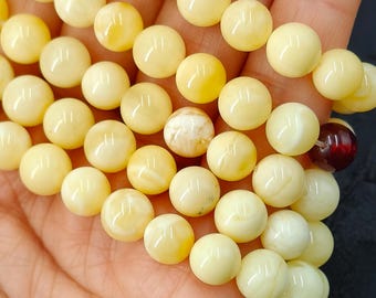 Genuine Beeswax Amber 108 Mala, Hand-polished Amber Prayer Beads for Mindfulness, Yoga Necklace, Healing Stone Jewelry