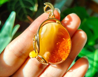 Baltic Amber Pendant Necklace, Natural Egg Yolk Amber Jewelry, Handmade Silver Necklace Gift for Her from Gdansk