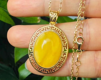 Collier en ambre naturel de la Baltique, pendentif en ambre miel non pressé, cadeau pour elle, bijoux en argent