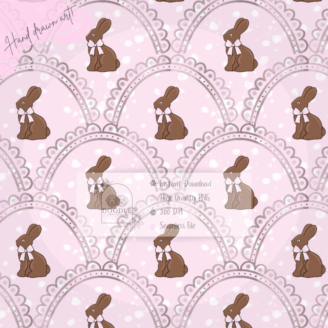 Pink Arches Chocolate, Bunny Rabbit, Easter Seamless Pattern, Shabby ...