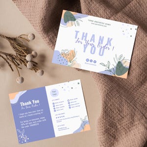 Cartão de agradecimento Boho Pastel para empresas editável | Modelo de cartão de agradecimento para pequenas empresas | Toque pessoal para clientes e entes queridos