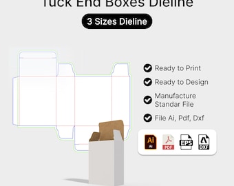 Tuck End Boxes Dieline Template for Manufacture, Print, Mailing box, Gift box, Shipping box. AI, PDF, DXF File Download