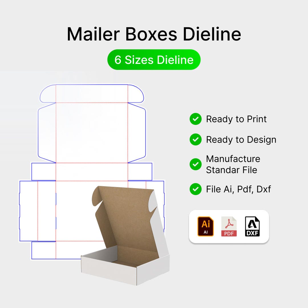 File Mailing Box Mailer Box Dieline Template, Ready to Print (AI, PDF, DXF) - Etsy