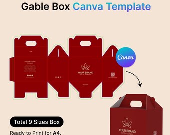 Packaging Gable Box Design Template for Canva, Editable Product Packaging, Includes Dieline for Cricut and Silhouette Cameo