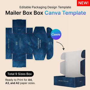 Packaging Mailer Box Design Template for Canva, Editable Product Packaging, Includes Dieline for Cricut and Silhouette Cameo