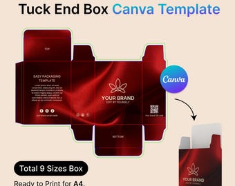 Packaging Tuck End Box Design Template for Canva, Editable Product Packaging, Includes Dieline for Cricut and Silhouette Cameo