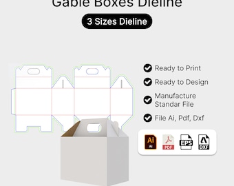 Gable Box Dieline Template, Product & Gift Box (AI, PDF, DXF)