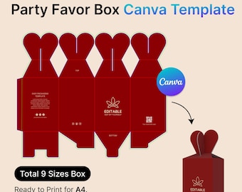 Packaging Party Favor Box Design Template for Canva, Editable Product Packaging, Includes Dieline for Cricut and Silhouette Cameo