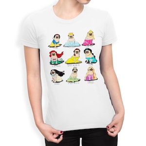 Camiseta divertida de princesas de dibujos animados de Pugs, tallas para hombre y mujer.