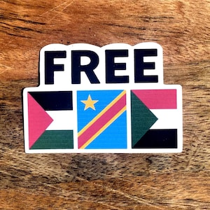 Gratis sticker Palestina/Congo/Soedan, waterdicht