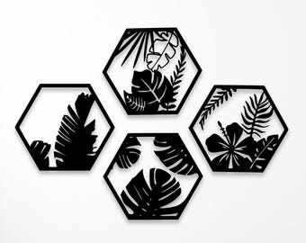 4 Pieces Hexagon Flower Wall Art Dxf Svg Laser Cut Files | Geometric Cnc Decor for Home |Cnc Cutting Router |Digital Vector Instant Download