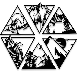 6 Piece Mountain Scenery Wall Art Dxf Svg Laser Cut Files | Nature Landscape Pdf Jpg Ai Digital Files | Digital CNC Vector Instant Download