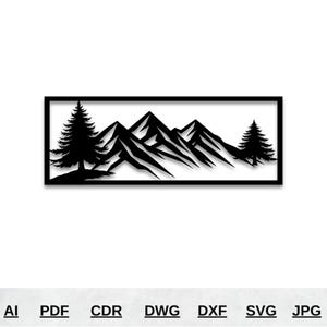 Nature Scene SVG DXF | Mountains Trees Landscape Laser Cut | Mountain Forest View Laser Files | Mountains Svg Files For Cricut | Wall Decor