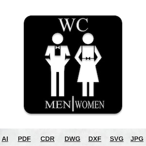 Toiletpictogram SVG DXF | WC lasergesneden | Laserbestanden toiletpictogrammen | Mannen vrouwen toilet pictogram Svg-bestanden voor Cricut | Toiletmuurpictogram