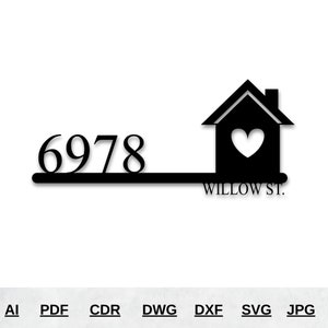 Gepersonaliseerde huisborden SVG DXF | Aangepast adresbord lasergesneden | Huisnummerbord | Huisdeurnummer | Straat adres Svg | Adres plaquette