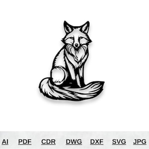 Volpe seduta DXF SVG PDF Ai Jpg File di taglio laser / Laser al plasma CNC / File di taglio Glowforge Cricut / Taglio con router CNC / Download vettoriale digitale