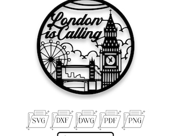 Diseño lineal del horizonte de Londres en formato SVG / Archivo de corte láser de paisaje urbano (descarga digital)