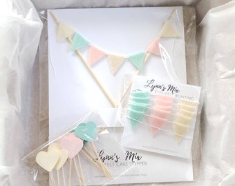 Baby Shower in a box - Mint, Pink, Ivory, Lila - Pastell Torten topper - Dreieck Filz Kuchen Bunting Tiny Bunting - Lila Dreieck Girlande