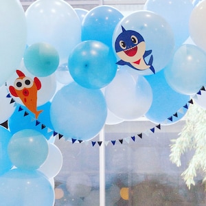 Tiny Blue Bunting -  Baby Shark Party Banner - Ombre Blue Felt Bunting - Baby Boy Banner - Triangle Flag Garland - Baby Shark Birthday Party