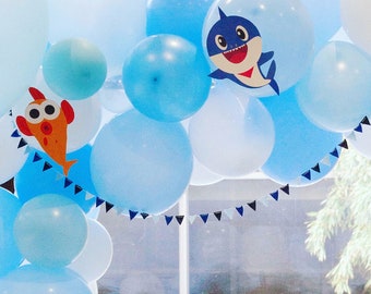 Tiny Blue Bunting -  Baby Shark Party Banner - Ombre Blue Felt Bunting - Baby Boy Banner - Triangle Flag Garland - Baby Shark Birthday Party