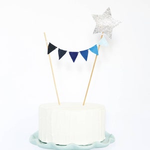 Shooting Star Cake Topper - Twinkle Twinkle Little Star Cake Topper - Outer Space Cake Topper - Silver Star Blue  Night Sky Cake Bunting
