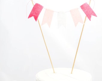 CUSTOM Flag Cake Topper - Pink Felt Cake Topper - Be My Valentine Cake Garland - Wooden Cake Bunting