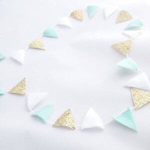 Mint Gold Glitter Tiny Bunting Mint To Be Mint Party Decor Tiny Felt Triangle Garland Felt Triangle Banner Mint Baby Shower Banner image 2
