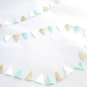 Mint Gold Glitter Tiny Bunting Mint To Be Mint Party Decor Tiny Felt Triangle Garland Felt Triangle Banner Mint Baby Shower Banner image 3