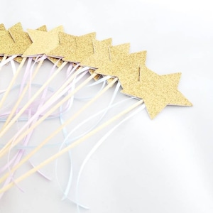 Pastel GOLD Glitter Star Wands -Gold Star Wands - Princess Wand - Glitter Star  Ribbon Wand - Princess Party Favor - Simple Pastel Wand