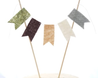 CUSTOM Neutral Flag Cake Topper - Dovetail Flag Felt Cake Topper - Handcut Felt + Wooden Cake Bunting