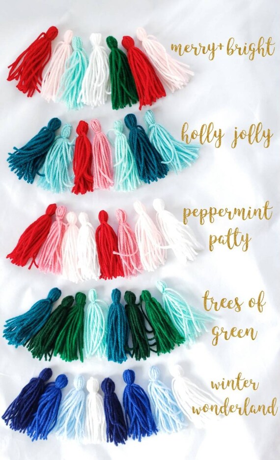 ANY COLOR Yarn Tassel Garland - Holiday Yarn Tassel Banner - Yarn Bunting - Tassel Bunting - Christmas Tassel Banner custom falalalala Il_570xn