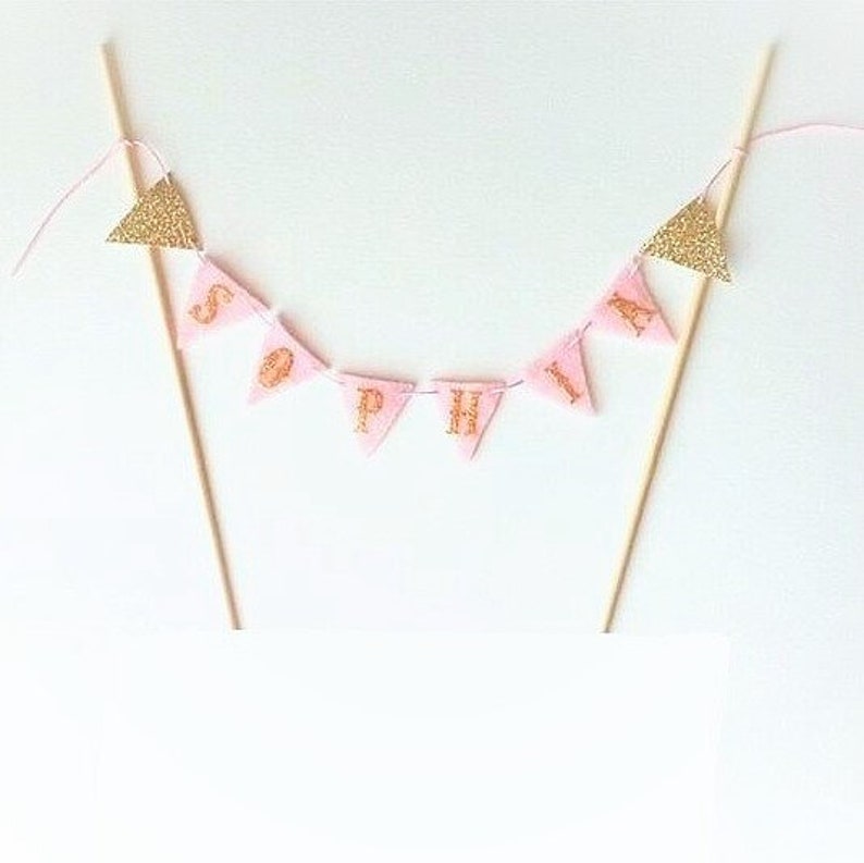 Custom Baby Name Banner Felt Cake Topper Felt Name Cake Bunting Gold Glitter Cake Banner Felt Name Banner image 2