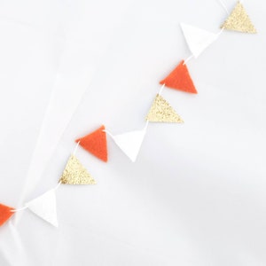 Tiny Halloween Bunting - ANY COLORS - Felt Triangle Garland - Fabric Bunting - Halloween Garland - Gold Glitter Halloween Banner  3-12 ft