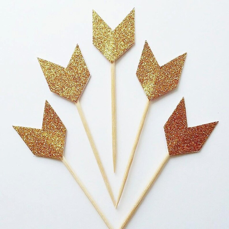 Dozen Gold Arrow Cupcake Toppers Gold Glitter Chevron Etsy