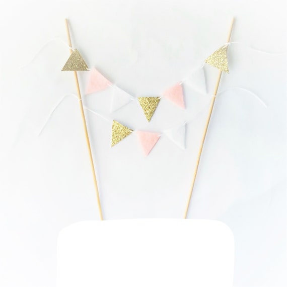 Pink and Gold Felt Cake Bunting - Tiny Fabric Bunting -Pink Cake Topper -Pink Girls Triangle Cake Banner Party Banner - Baby Pink Birthday Il_570xn