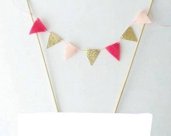 Hot Pink Cake Banner - Bachelorette Party Cake - Pink Cake Topper- Bachelorette Banner Cake Topper - Gold Glitter Bunting -Pink Cake Bunting