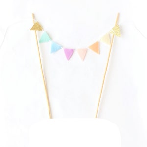 Neutral Regenbogen Kuchen Topper - Filz Kuchengirlande - Pastell Regenbogen Wimpelkette - Pastell Regenbogen Party Dekor - Gold Regenbogen Kuchengirlande