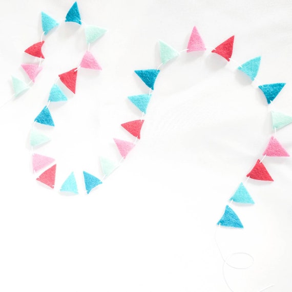 Holly Jolly Tiny Triangle Christmas Garland - Red Pink Mint Teal Aqua Blue Holiday Banner - Felt Christmas Bunting - Triangle Bunting 3-12ft Il_570xn