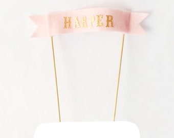 Custom Name Cake Banner - Pink Smash Cake Topper - Pink and Gold Baby Shower - Banner Cake Topper - Felt Ribbon Cake - Pink Felt Cake Topper