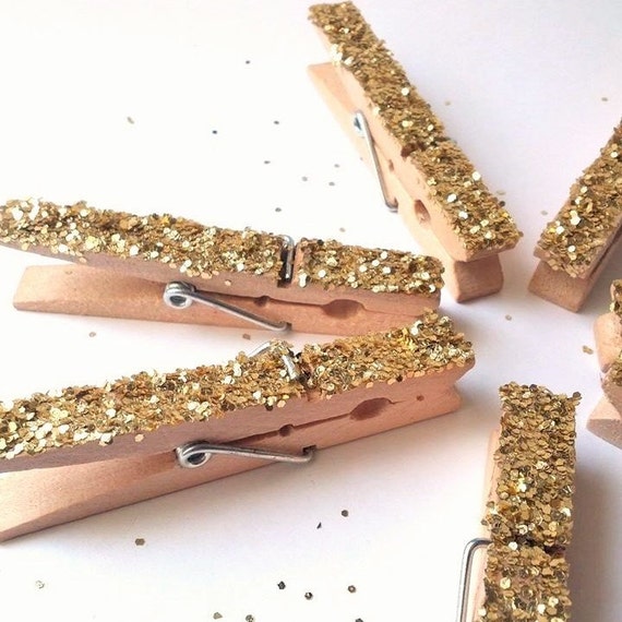 Gold -OR- Silver Glitter Clothespins - Full Size - Place card Holder - Golden Birthday 12 Bulk 50 - Metallic Gold Glitter Clothes Pins Peg Il_570xn