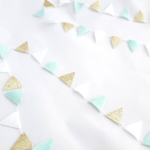 Mint Gold Glitter Tiny Bunting Mint To Be Mint Party Decor Tiny Felt Triangle Garland Felt Triangle Banner Mint Baby Shower Banner image 4