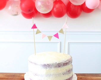 Pink & Gold Felt Cake Bunting - Handmade Party Decoration