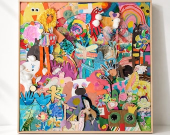 3D Heirloom Children's Art Collage - Archival Quality Kids and Crafts Collage - Custom Playroom Art - Made to Order by Hand