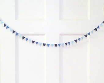 Blue Ombre Vegan Felt Bunting – Tiny Flag Banner, Nursery Decor